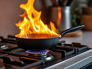 Fire stop small pan on fire.